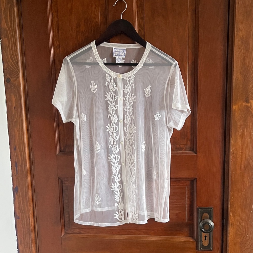 Vintage April Cornell White Embroidered Top